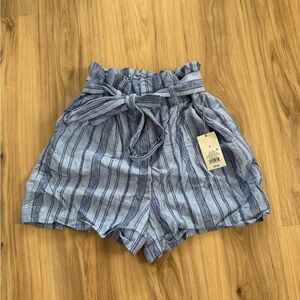 Striped Blue Paperbag Waist Shorts